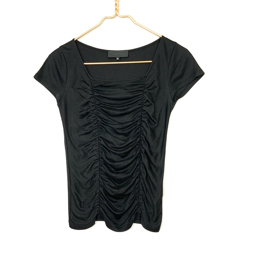 UNTITLED Sz 2 Small Black Ruched Front Square Neck Top Made In Japan Goth